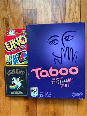 Taboo, Uno & Affirmations Card Games Bundle